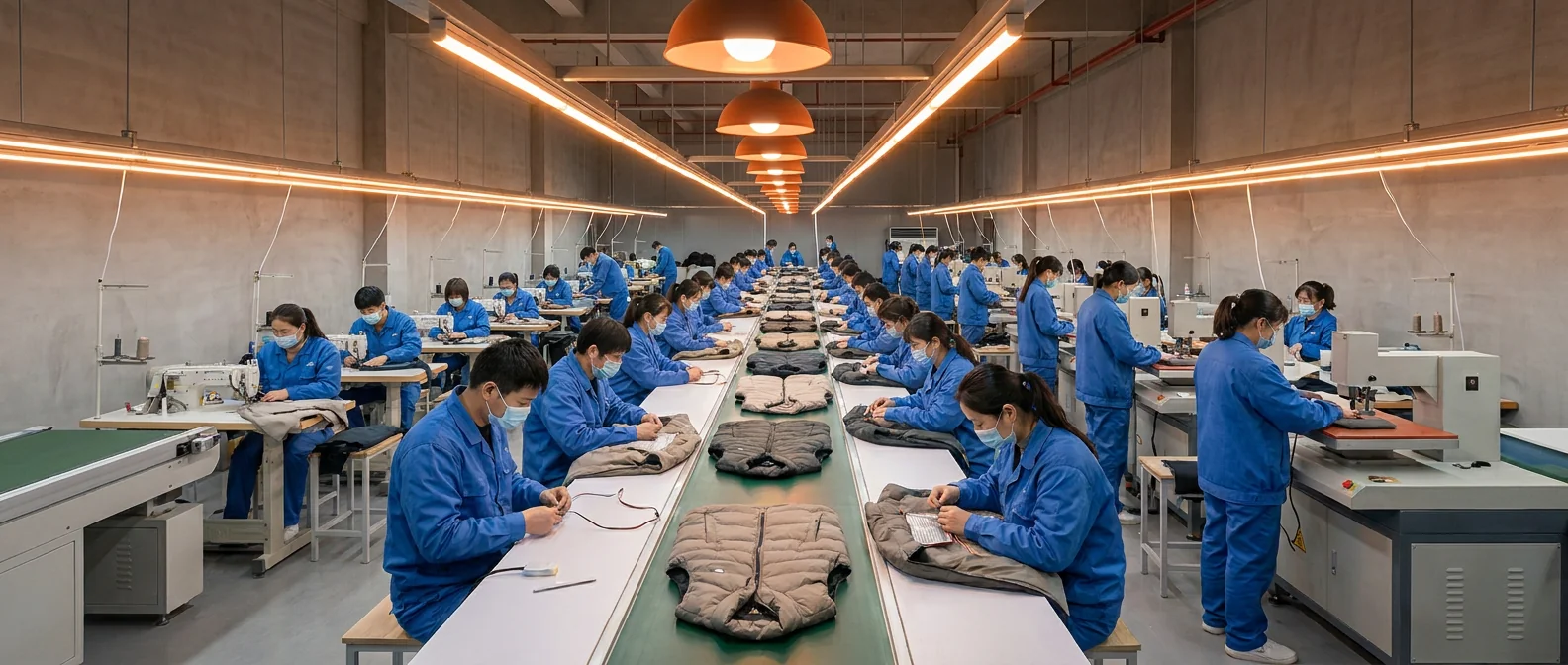Heated apparel production and assembly line