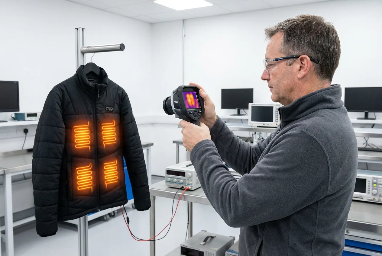 Functional heat and safety testing of finished heated apparel