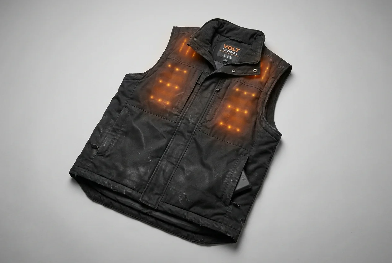 Battery-heated vest with chest and back heating zones