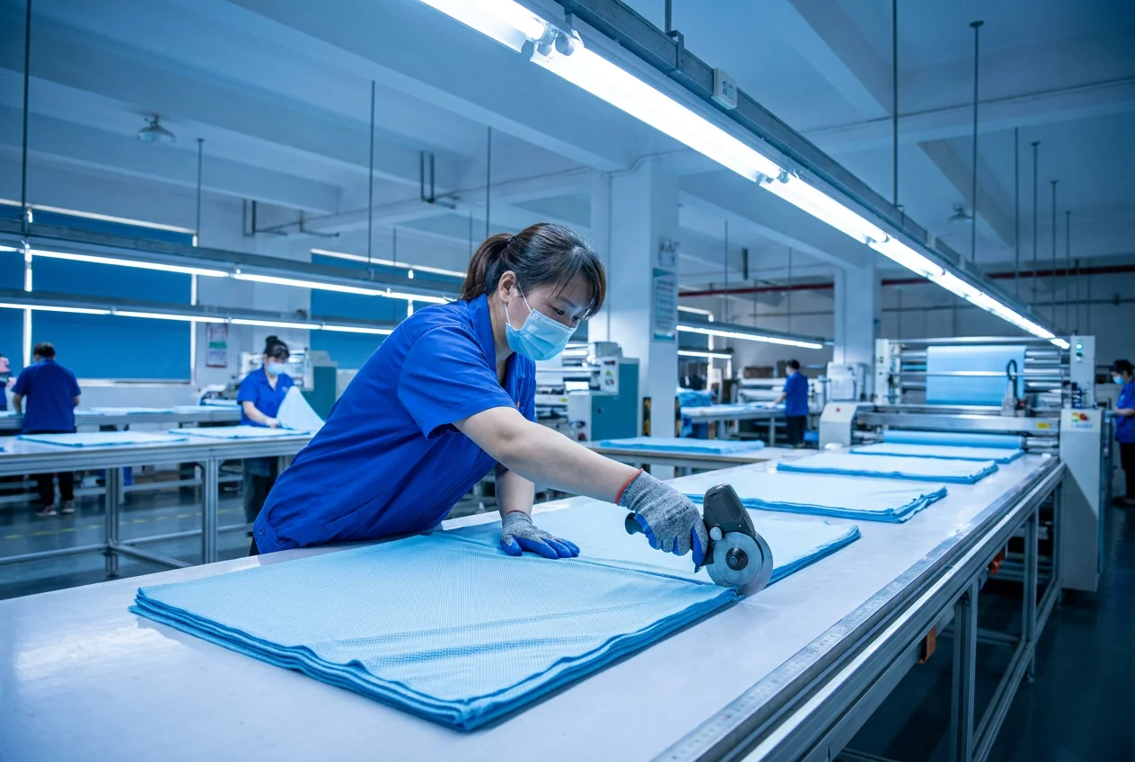 Cutting and sewing of cooling towels and wraps