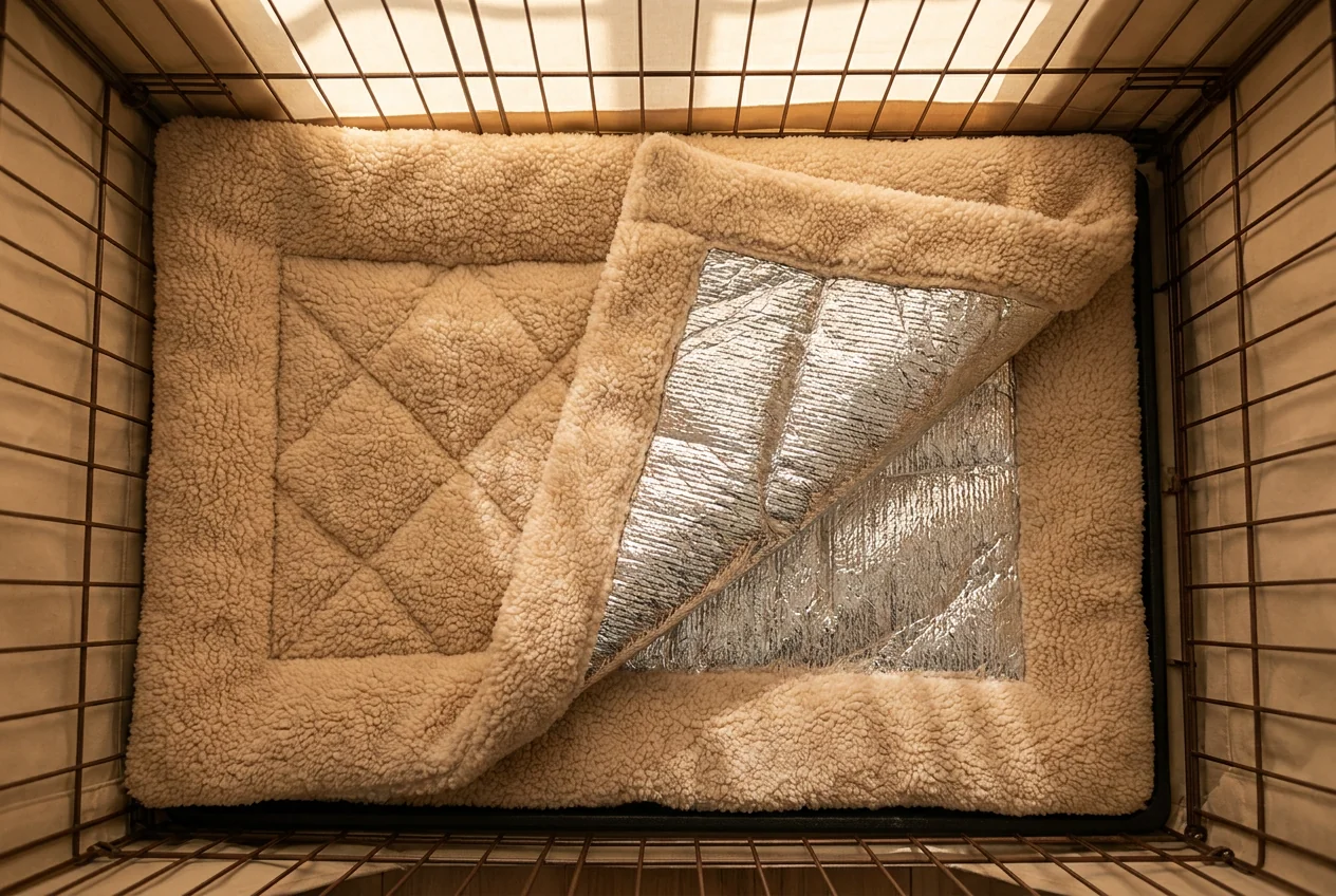 Self-heating pet mat for a crate or carrier