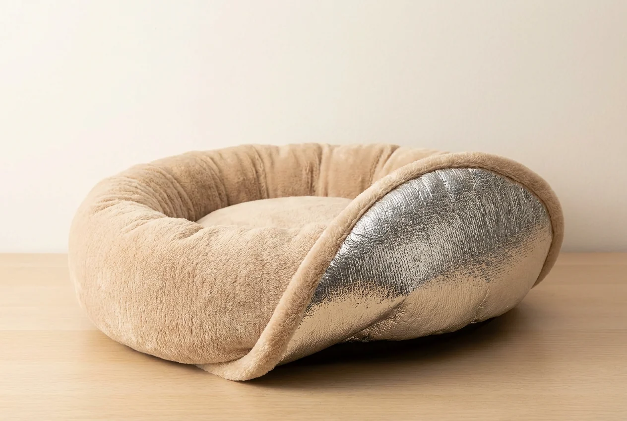 Self-heating pet bed with a reflective base